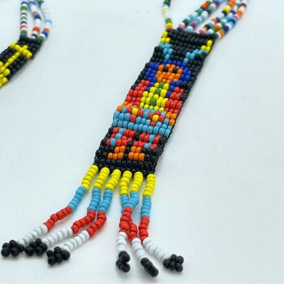 Vintage Seed Bead Necklace Native American Indian Motif - Picture 6 of 8
